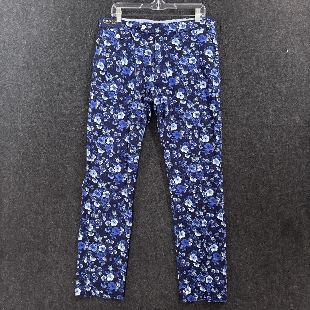 Polo Golf Ralph Lauren Range Pants Men's 33x32 Blue Floral Stretch Chino Golf